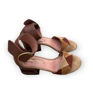 Poetic Licence Splatter Tan Heeled Boho Block Heel Sandals Size 7